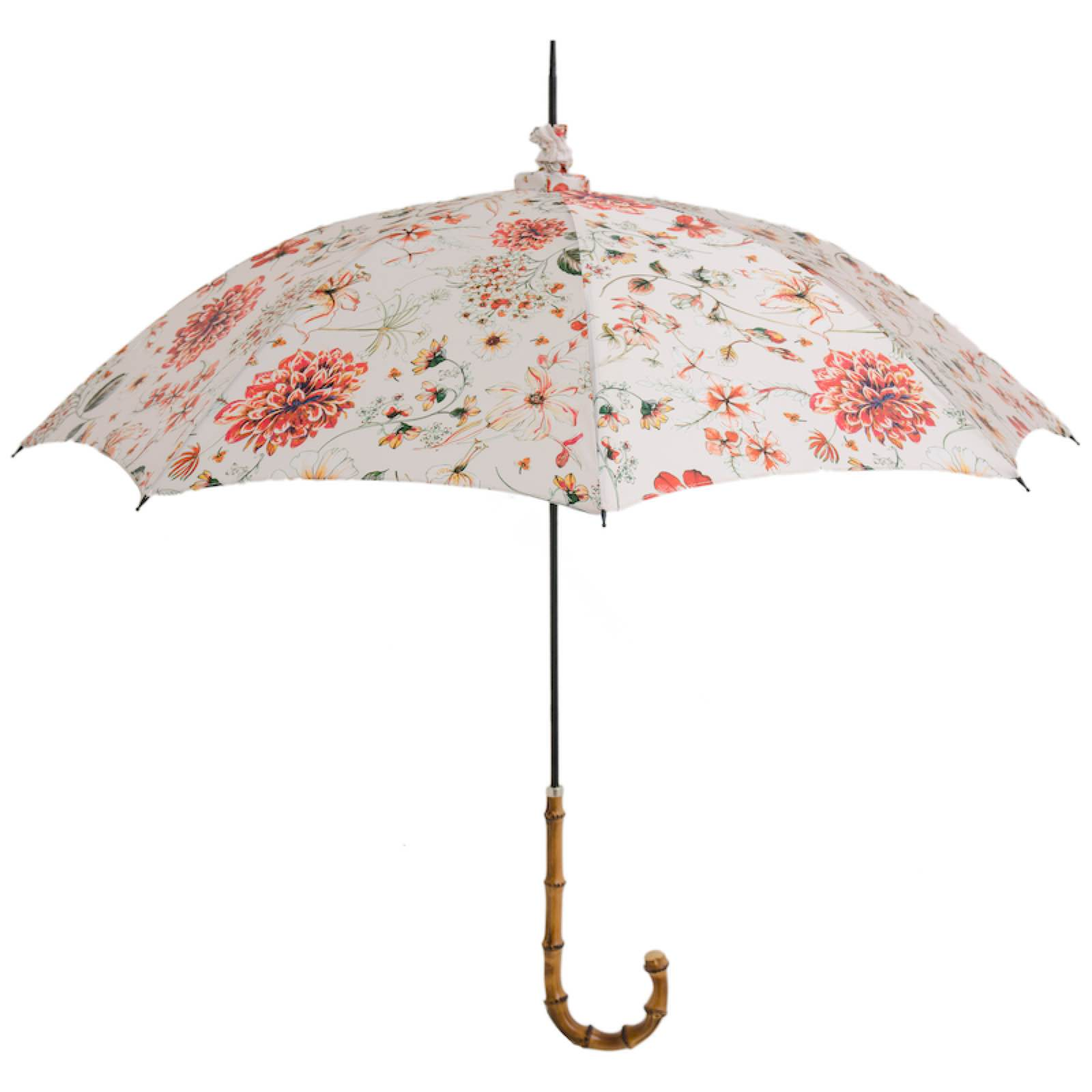 Flowered Parasol Umbrella – Handmade Italian Floral Canopy With Whangee Handle