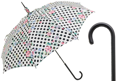 Vintage Polka Dot Parasol – Romantic Floral Trim Umbrella with Leather Handle