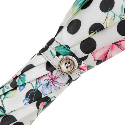 Vintage Polka Dot Parasol – Romantic Floral Trim Umbrella with Leather Handle