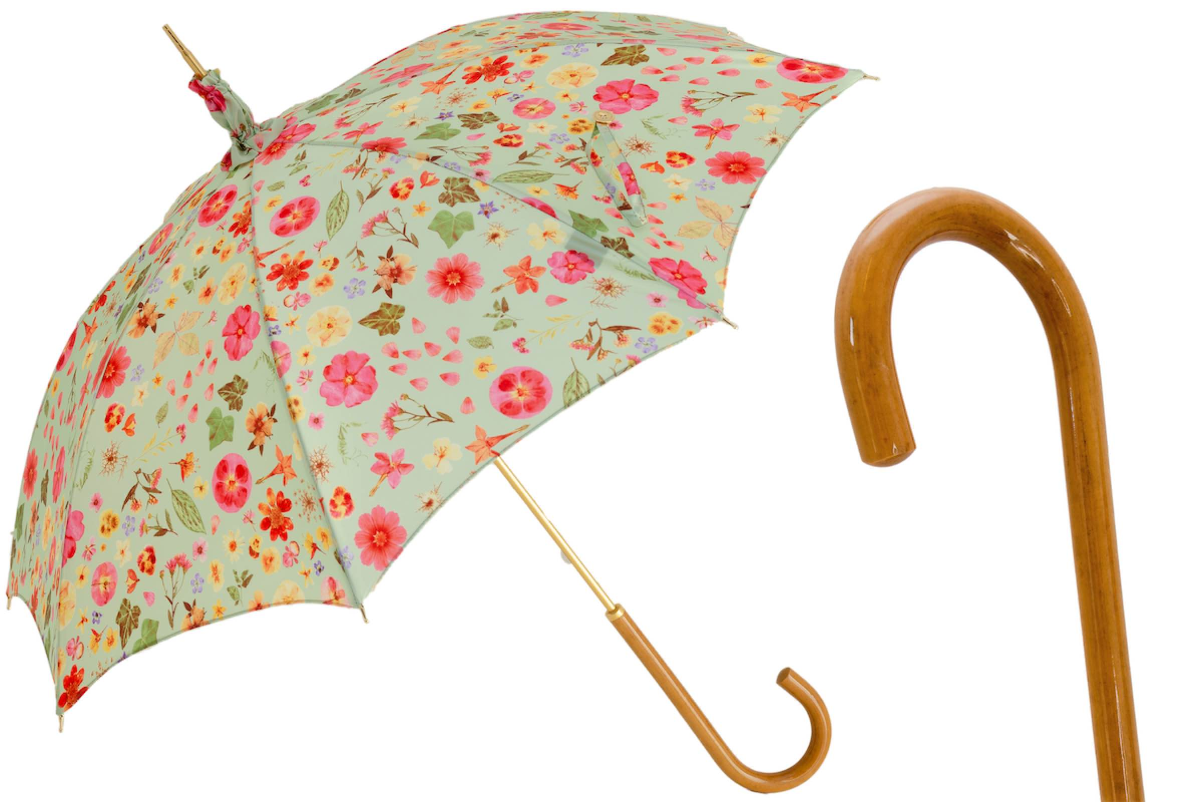 Italian Floral Parasol – Handmade Umbrella with Romantic Floral Canopy & Malacca Wood Handle