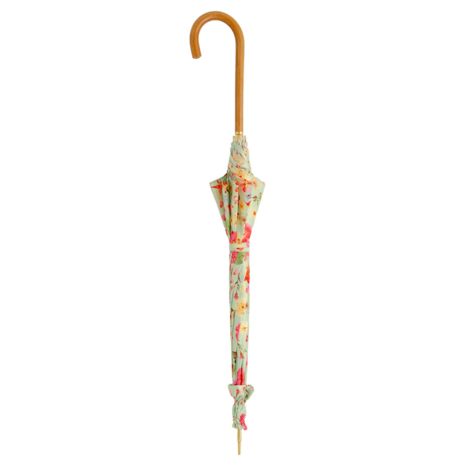 Italian Floral Parasol – Handmade Umbrella with Romantic Floral Canopy & Malacca Wood Handle