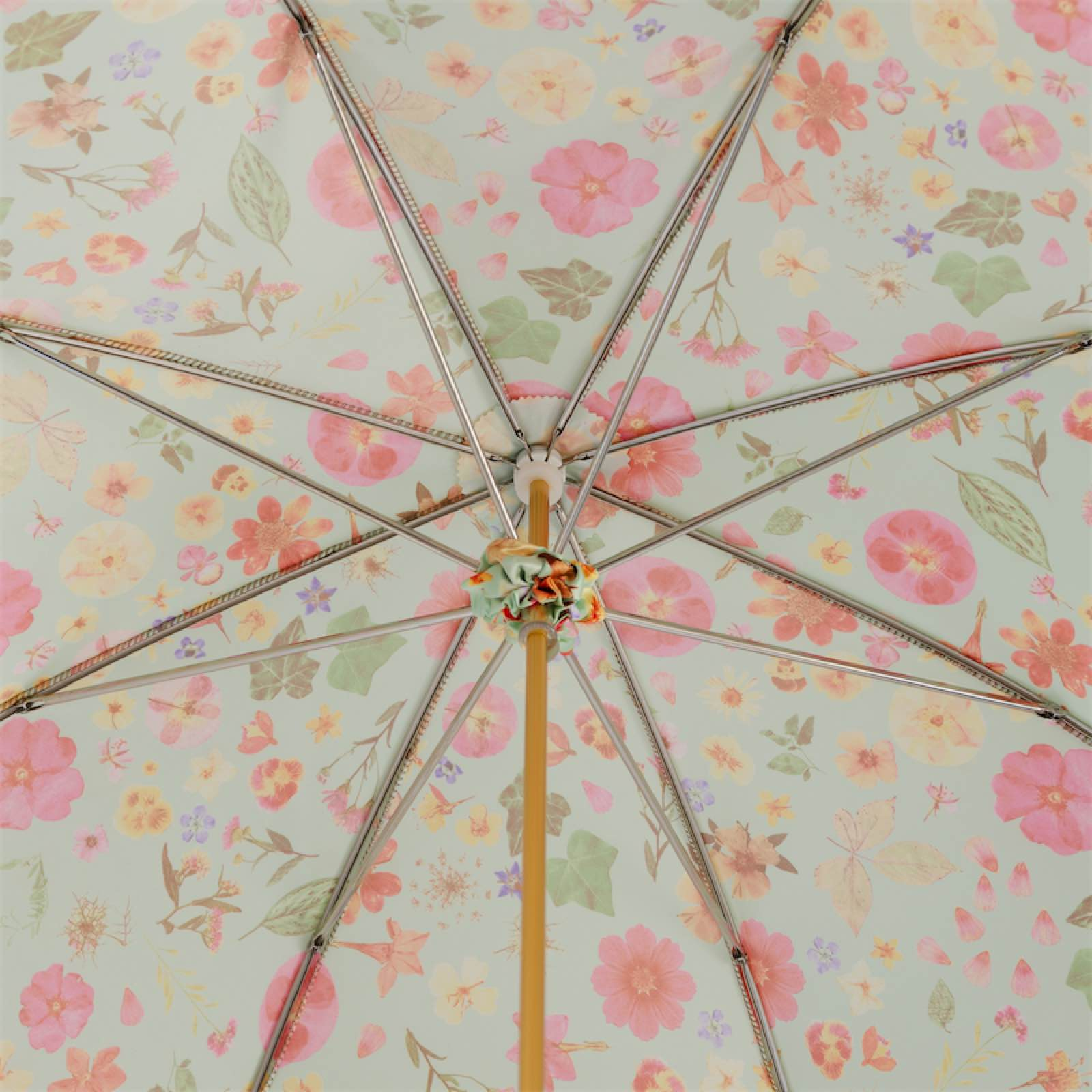 Italian Floral Parasol – Handmade Umbrella with Romantic Floral Canopy & Malacca Wood Handle
