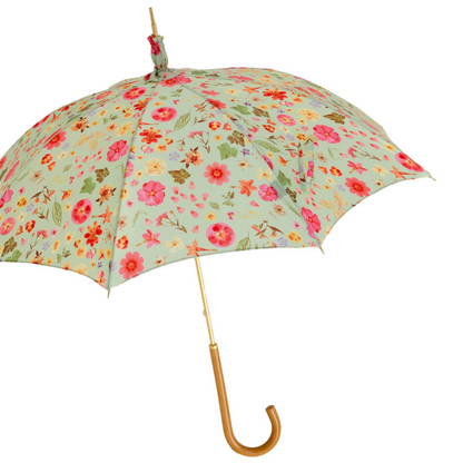 Italian Floral Parasol – Handmade Umbrella with Romantic Floral Canopy & Malacca Wood Handle