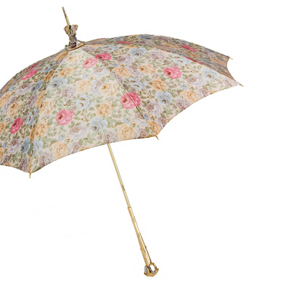 Flowered Parasol – Handmade Italian Umbrella | Manual Opening, Rainproof Polyester Canopy