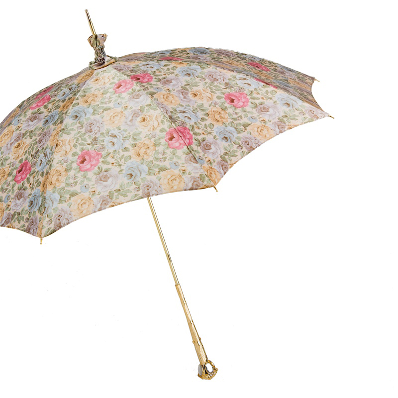 Flowered Parasol – Handmade Italian Umbrella | Manual Opening, Rainproof Polyester Canopy