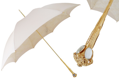 Elegant Ecru Umbrella – Handmade Italian Double Cloth Parasol with Luxury Handle