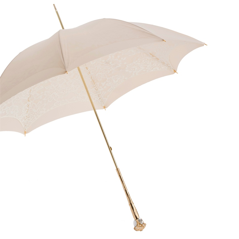 Elegant Ecru Umbrella – Handmade Italian Double Cloth Parasol with Luxury Handle