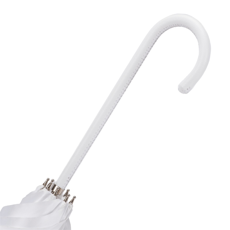 White Lace Wedding Parasol – Handmade Italian Umbrella With Genuine Leather Handle