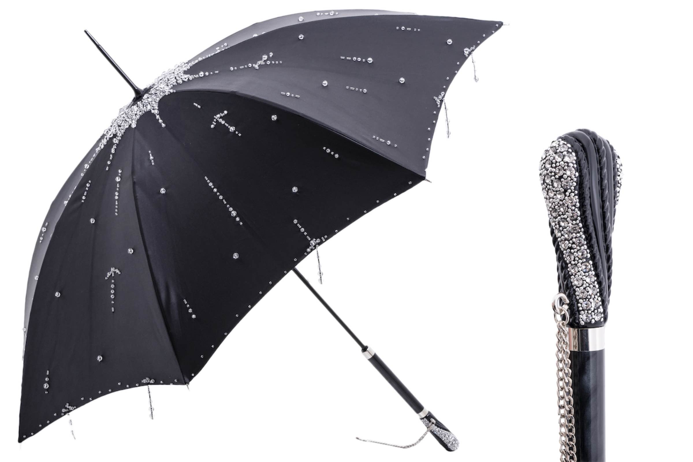 Luxury Umbrella – Swarovski Crystal Handle, Handmade Italy, Elegant Rain Protection