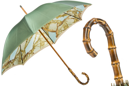 Bamboo Handle Umbrella | Stylish Double Cloth Rain Umbrella with Bridles Print and Gift Box