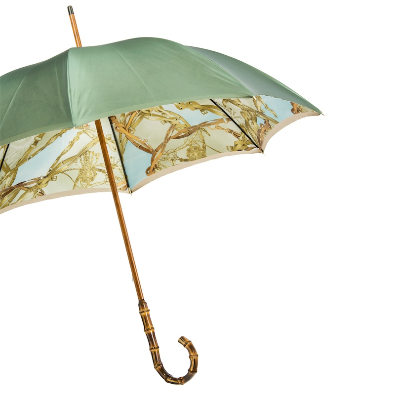 Bamboo Handle Umbrella | Stylish Double Cloth Rain Umbrella with Bridles Print and Gift Box
