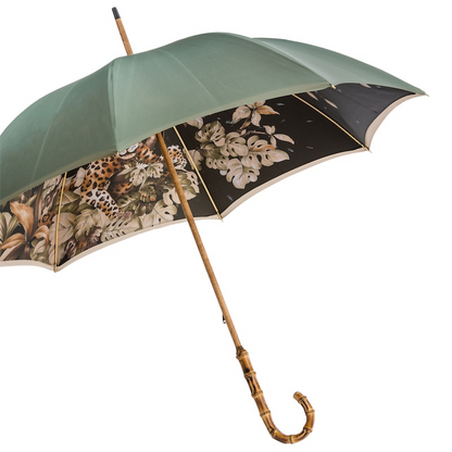 Green Bamboo Umbrella – Handmade Italian Double Cloth Canopy with Bamboo Handle