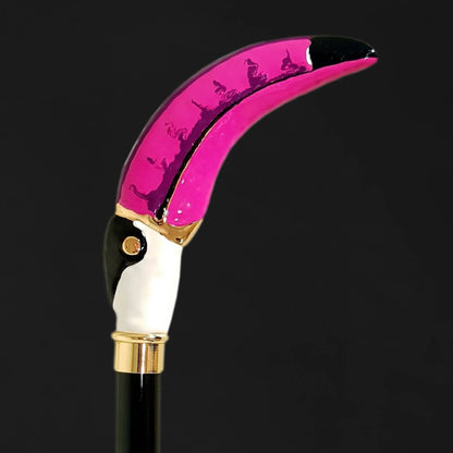 Luxury Walking Cane – 24K Gold Toucan Hand-Enamelled Brass Handle | Italian Craft
