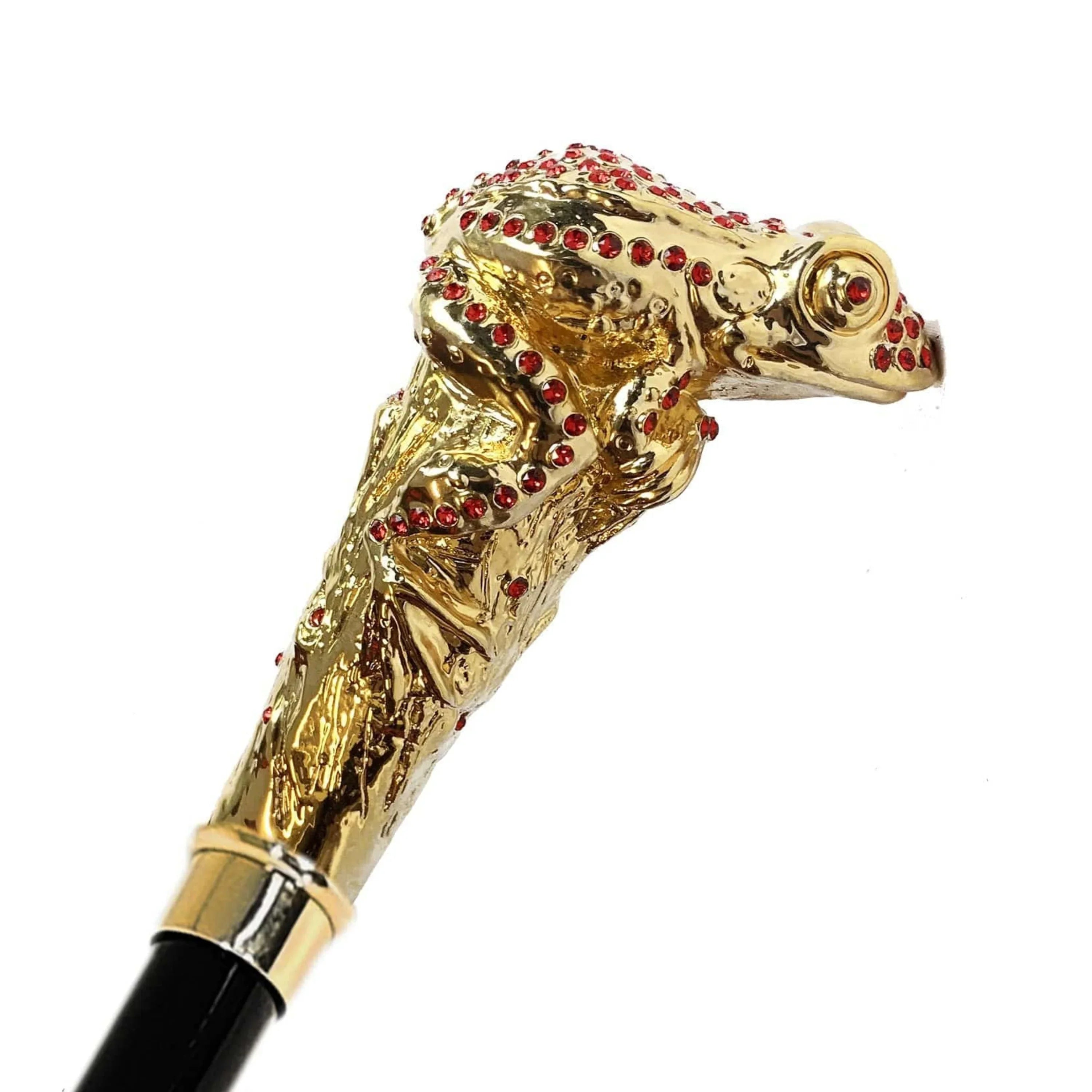 Luxury Gold Walking Cane – 24K Gold-Plated Frog Handle with Swarovski Crystals
