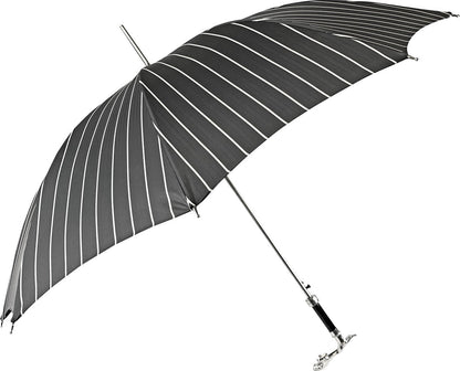 Black Pinstripe Umbrella – Men's Rain Umbrella with Sculpted Jaguar Handle & Automatic Open