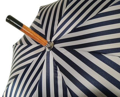 Men's Double Canopy Umbrella – Blue Striped Jacquard Fabric, Wind Resistant Rain Gear