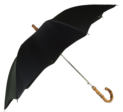 Automatic Black Umbrella | Elegant Men's Classic Rain Gear with Silver Frame and Bamboo Handle