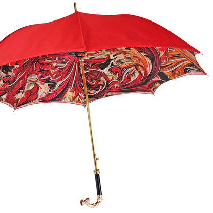 Luxury Red Umbrella – Hand-Painted Handle, Satin Canopy & Italian Craftsmanship