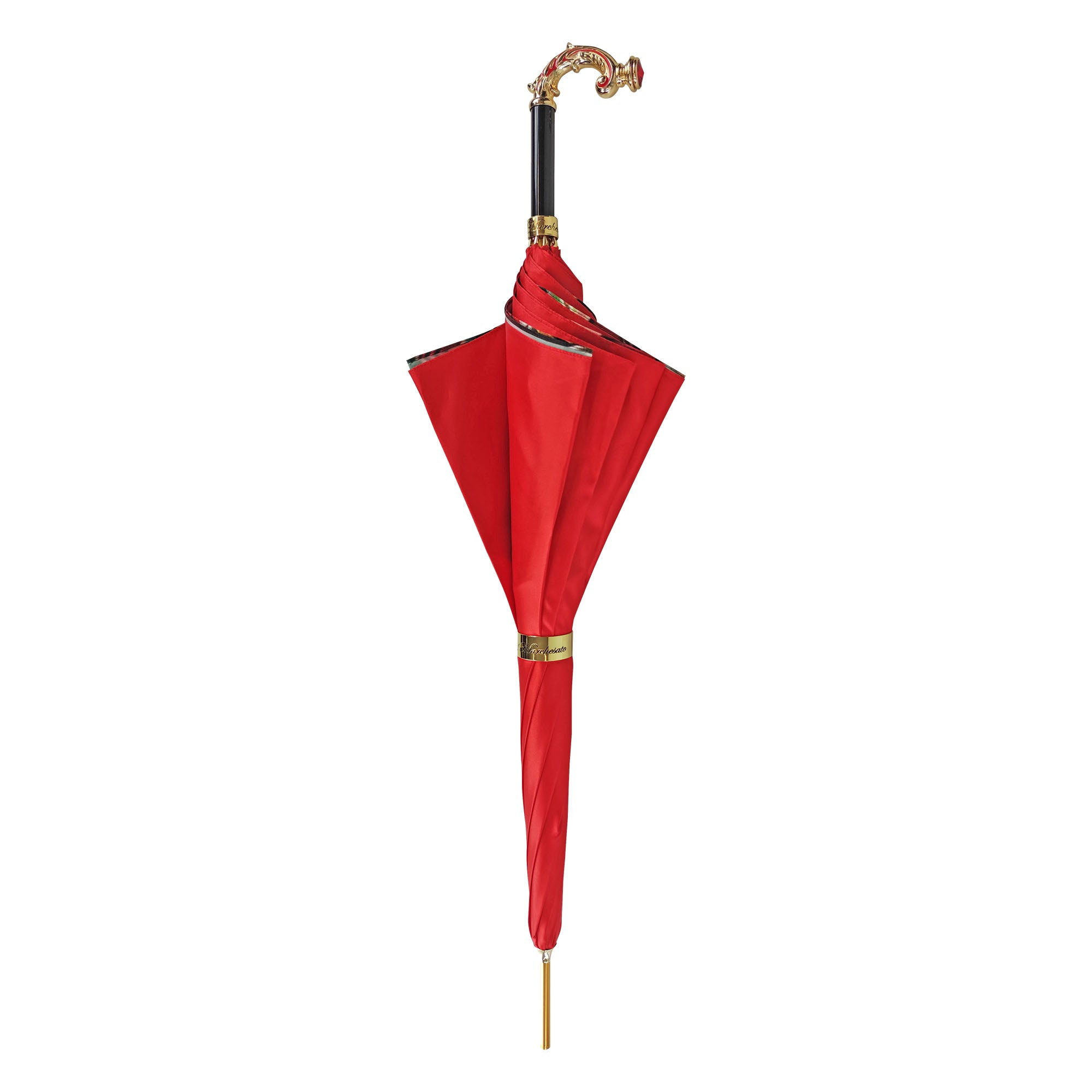 Luxury Red Umbrella – Hand-Painted Handle, Satin Canopy & Italian Craftsmanship