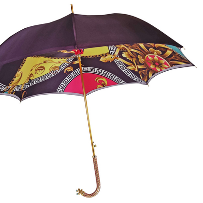 Handcrafted Umbrella – Luxury Rain Umbrella with Amethyst Crystal & 24K Gold Handle