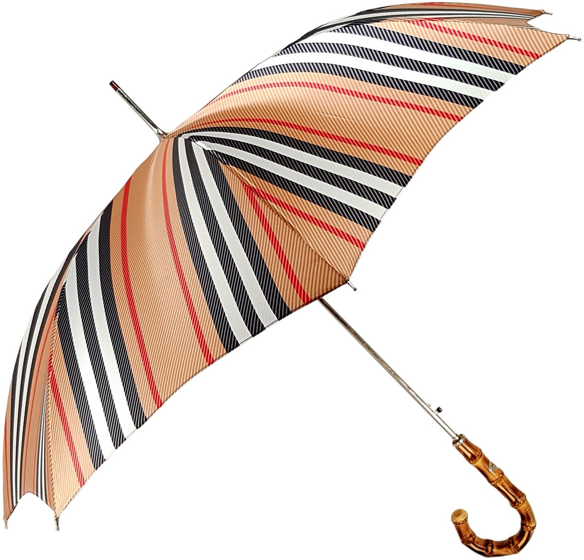 Luxury Men's Umbrella – Striped Italian Satin Canopy | Bamboo Handle, Automatic Open