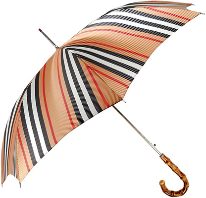 Luxury Men's Umbrella – Striped Italian Satin Canopy | Bamboo Handle, Automatic Open
