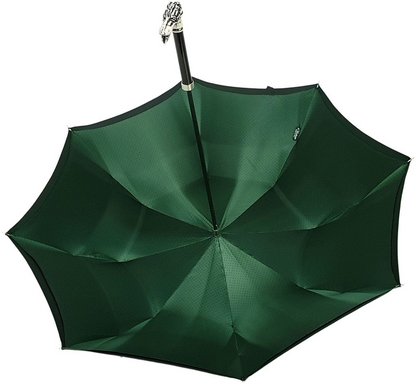 Men's Double Canopy Umbrella - Luxury Italian Polyester, Dog Handle, Black Green Satin
