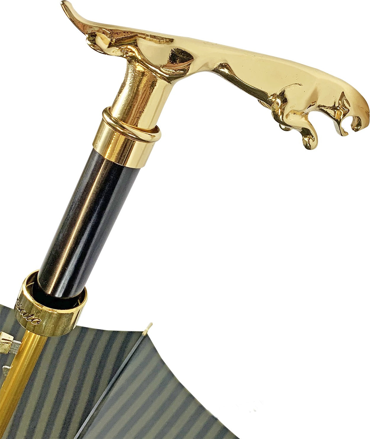 Black Pinstripe Umbrella – Luxury Men's Rain Gear with 24K Gold Handle & Automatic Opening