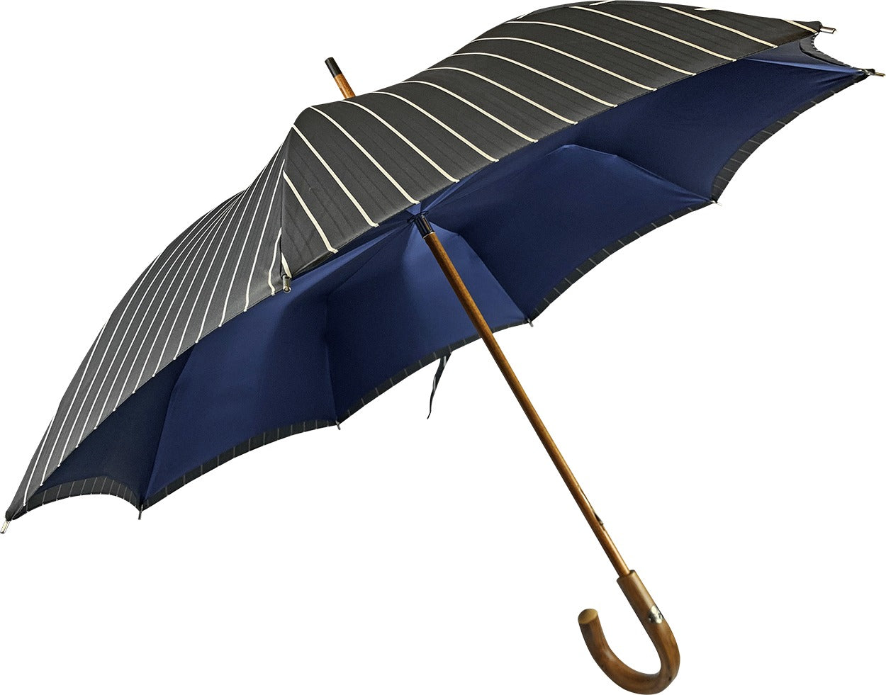 Men's Double Canopy Umbrella – Grey & Blue Striped Italian Handmade Rain Umbrella
