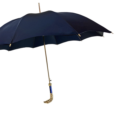 Luxury Men's Umbrella – Blue Canopy, 24K Gold Eagle Handle, Carbon Fiber Ribs