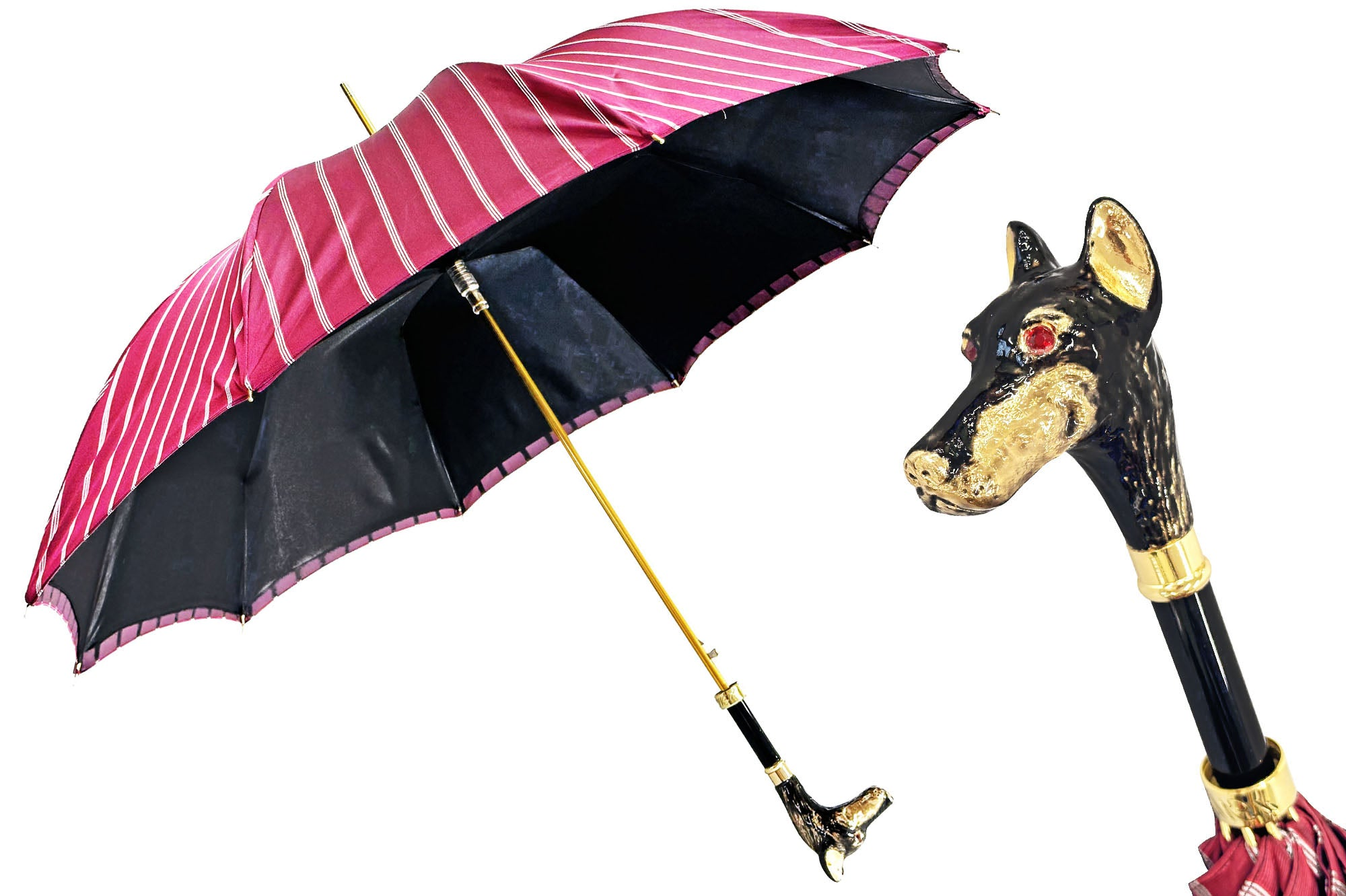 Luxury Burgundy Umbrella – Men's Rain Umbrella with 24K Gold Dobermann Handle