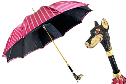 Luxury Burgundy Umbrella – Men's Rain Umbrella with 24K Gold Dobermann Handle