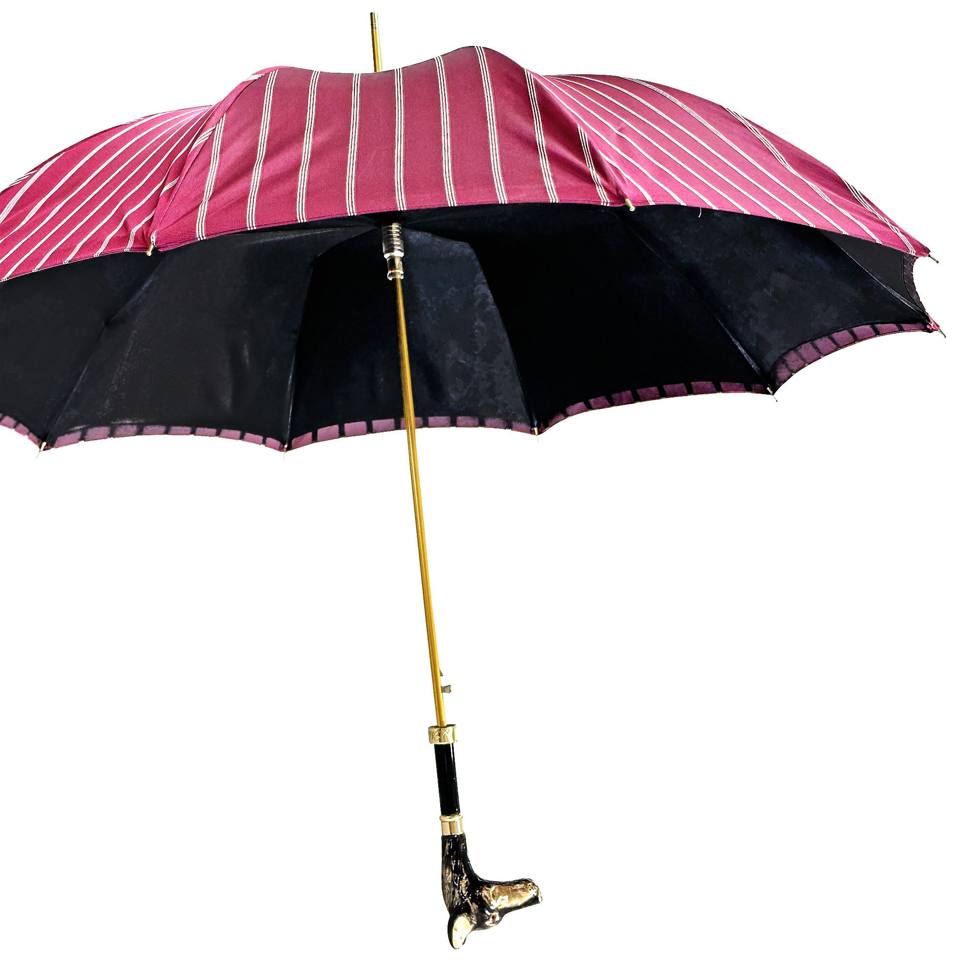 Luxury Burgundy Umbrella – Men's Rain Umbrella with 24K Gold Dobermann Handle