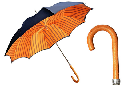Navy Umbrella – Automatic Opening, Genuine Leather Handle, Wind Resistant Luxury Gift