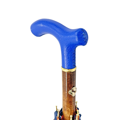 Orange Striped Umbrella – Handcrafted Leather Handle, Italian Made Luxury Men's Rain Umbrella