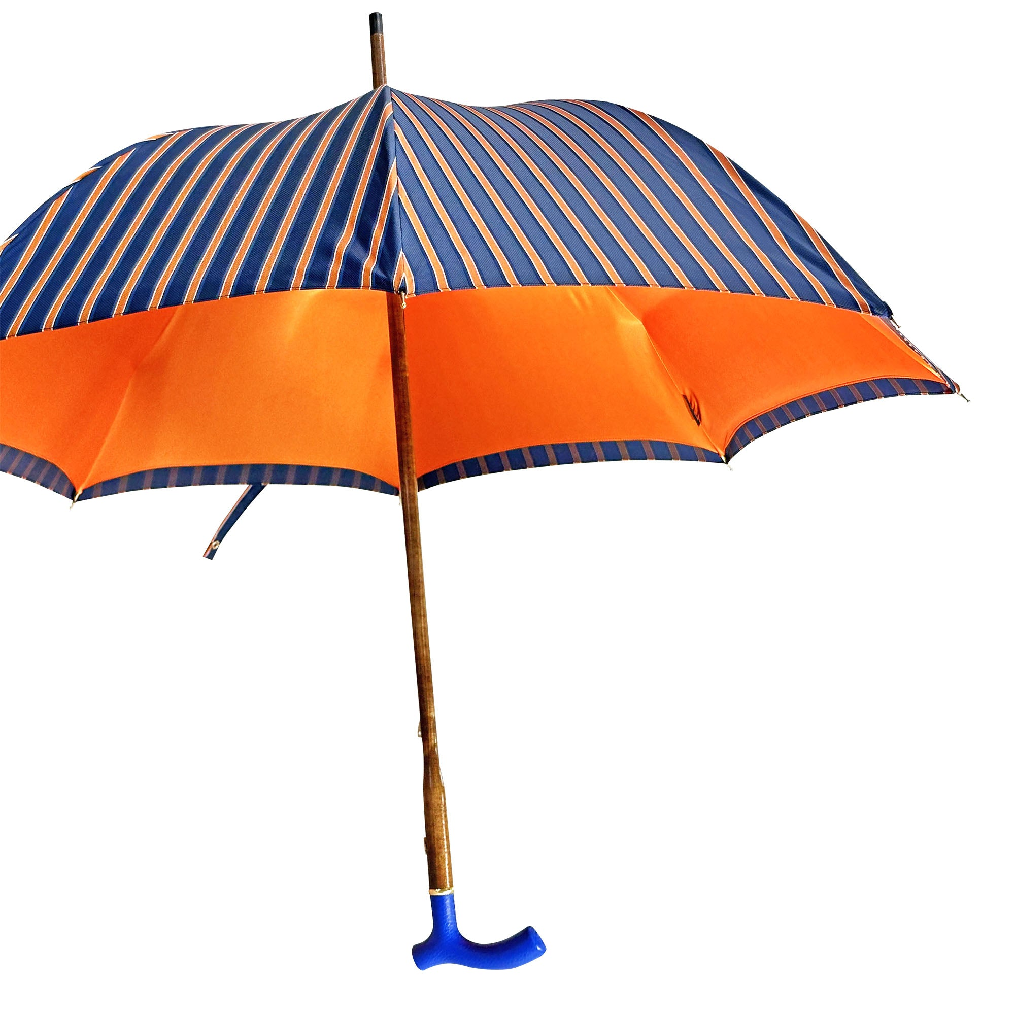 Orange Striped Umbrella – Handcrafted Leather Handle, Italian Made Luxury Men's Rain Umbrella