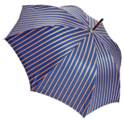 Orange Striped Umbrella – Handcrafted Leather Handle, Italian Made Luxury Men's Rain Umbrella