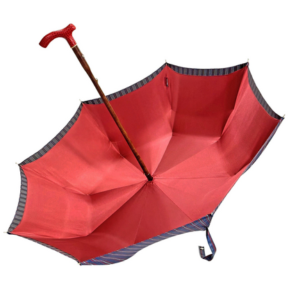 Burgundy Gents Umbrella – Handmade Italian Leather Handle, Wind Resistant Design