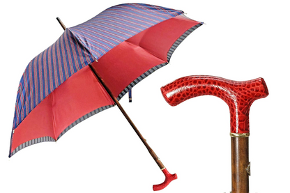 Burgundy Gents Umbrella – Handmade Italian Leather Handle, Wind Resistant Design