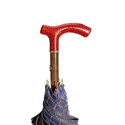 Burgundy Gents Umbrella – Handmade Italian Leather Handle, Wind Resistant Design