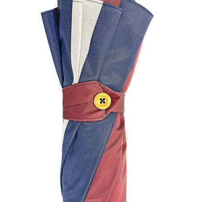 Men's Double Canopy Umbrella – Grey Rain Umbrella With Striped Interior & Chestnut Wood Handle