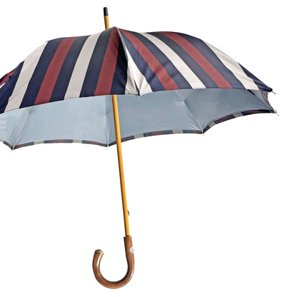 Grey Striped Umbrella – Double Canopy, Handcrafted Chestnut Handle, Italian Made