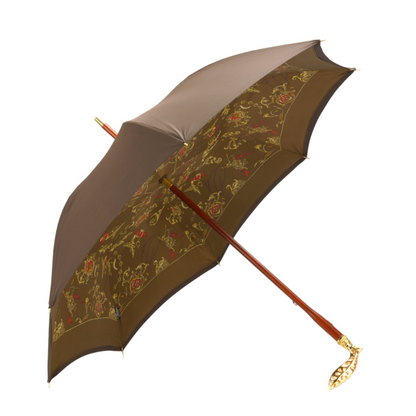 Double Canopy Umbrella – Luxury Rain Umbrella with 24K Gold Handle & Jacquard Fabric