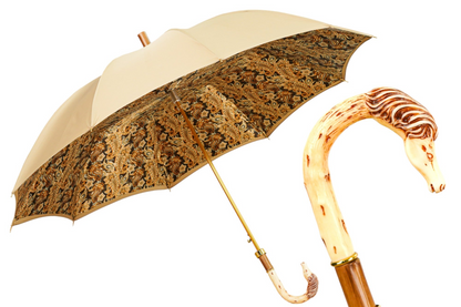 Cream Umbrella – Luxury Rain Gear with Handcrafted Horse Handle & Gold Accents