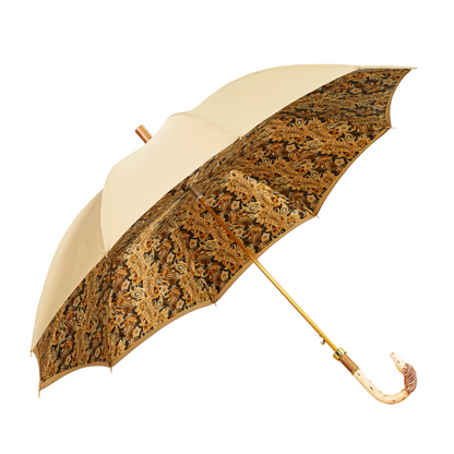 Cream Umbrella – Luxury Rain Gear with Handcrafted Horse Handle & Gold Accents
