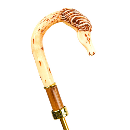 Cream Umbrella – Luxury Rain Gear with Handcrafted Horse Handle & Gold Accents