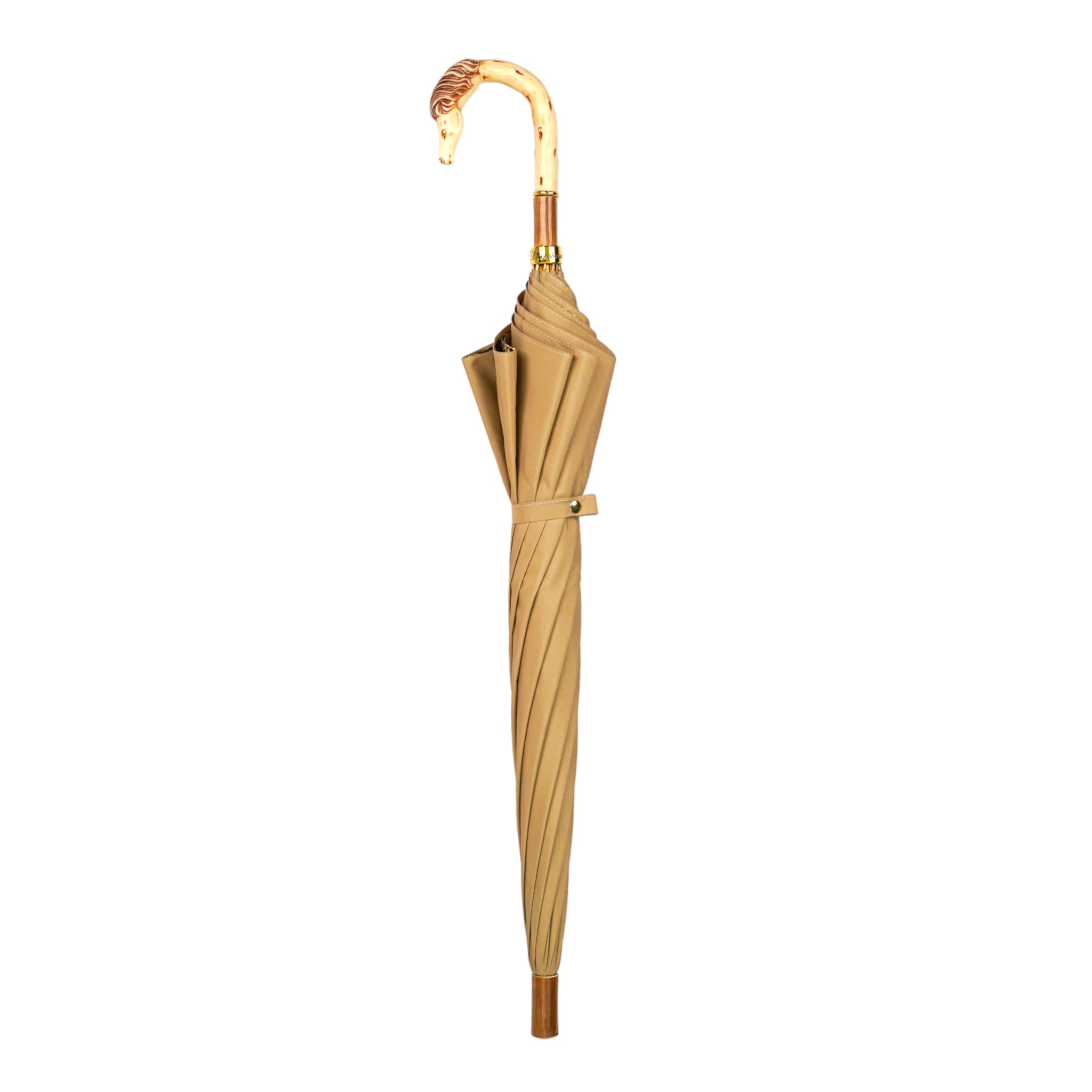 Cream Umbrella – Luxury Rain Gear with Handcrafted Horse Handle & Gold Accents