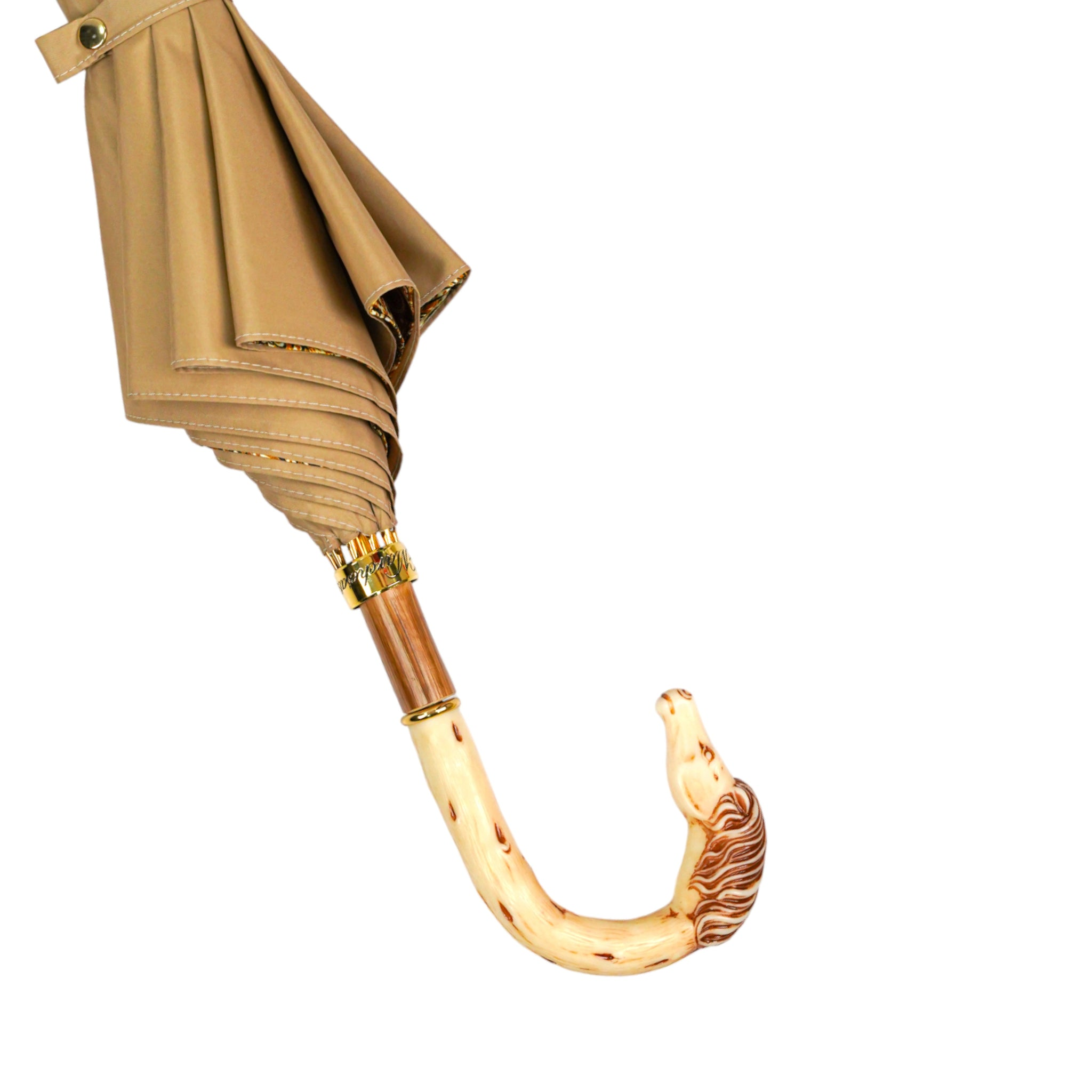 Cream Umbrella – Luxury Rain Gear with Handcrafted Horse Handle & Gold Accents