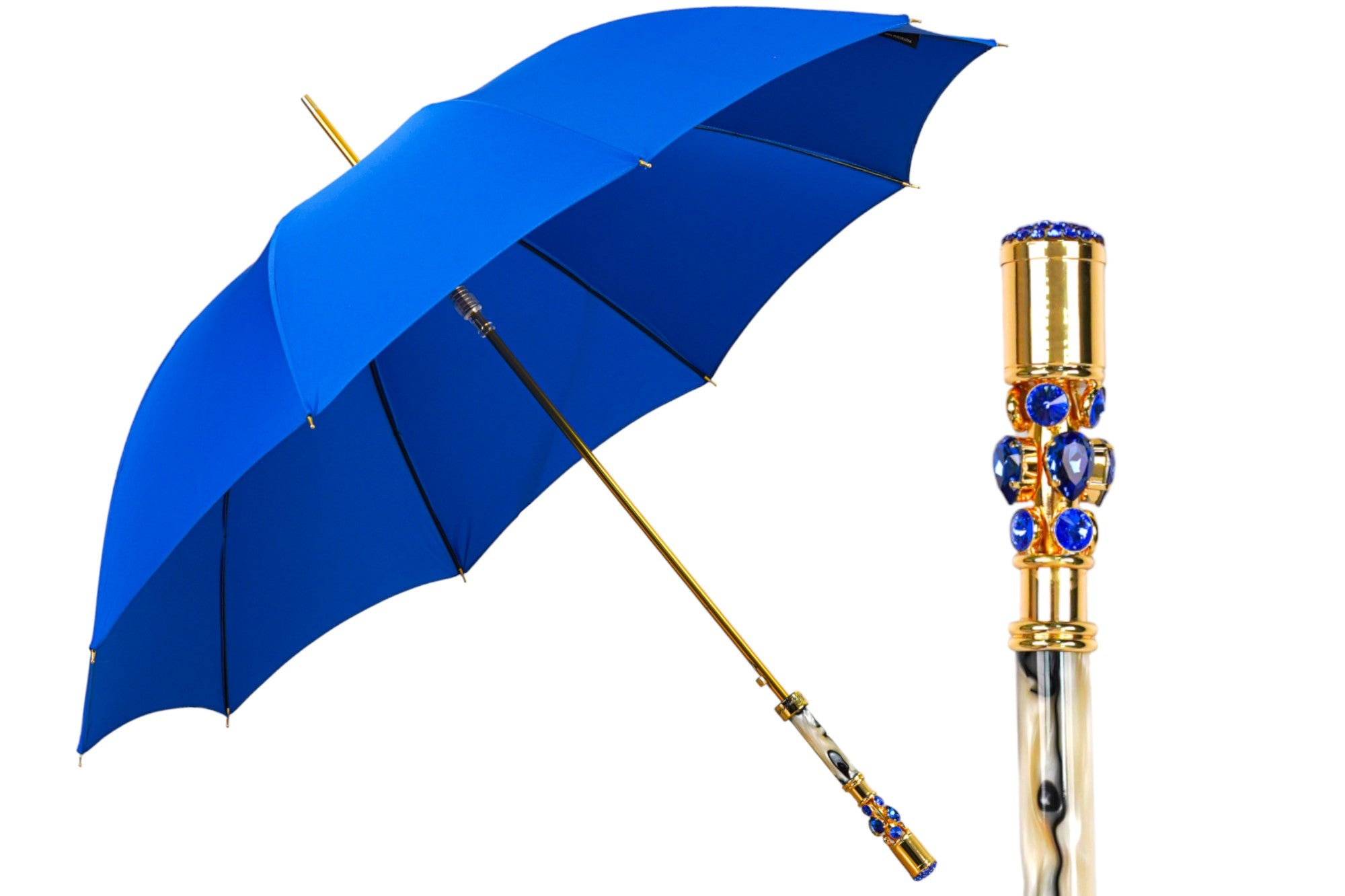 Luxury Umbrella - Elegant Blue Canopy | 24K Gold Handle, Automatic Open Umbrella