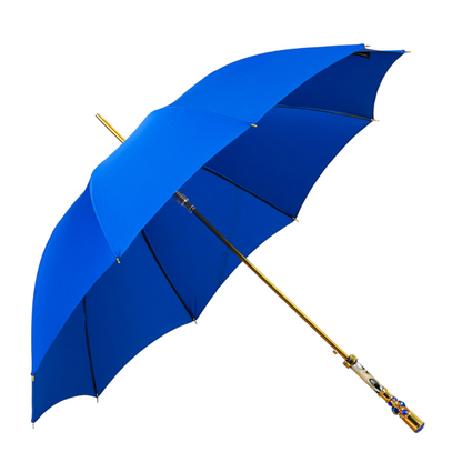 Luxury Umbrella - Elegant Blue Canopy | 24K Gold Handle, Automatic Open Umbrella